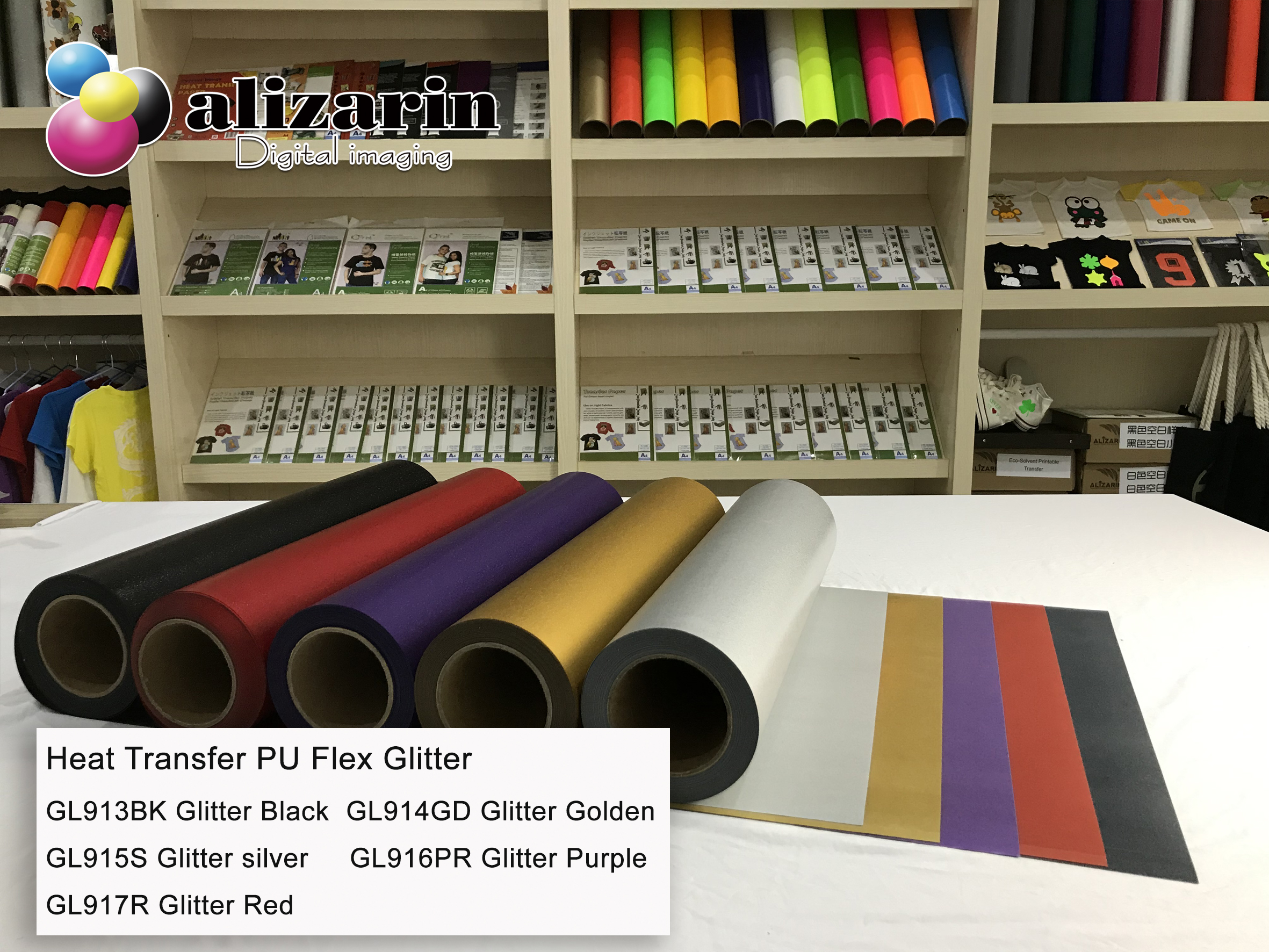 Alizarin heat transfer vinyl glitter