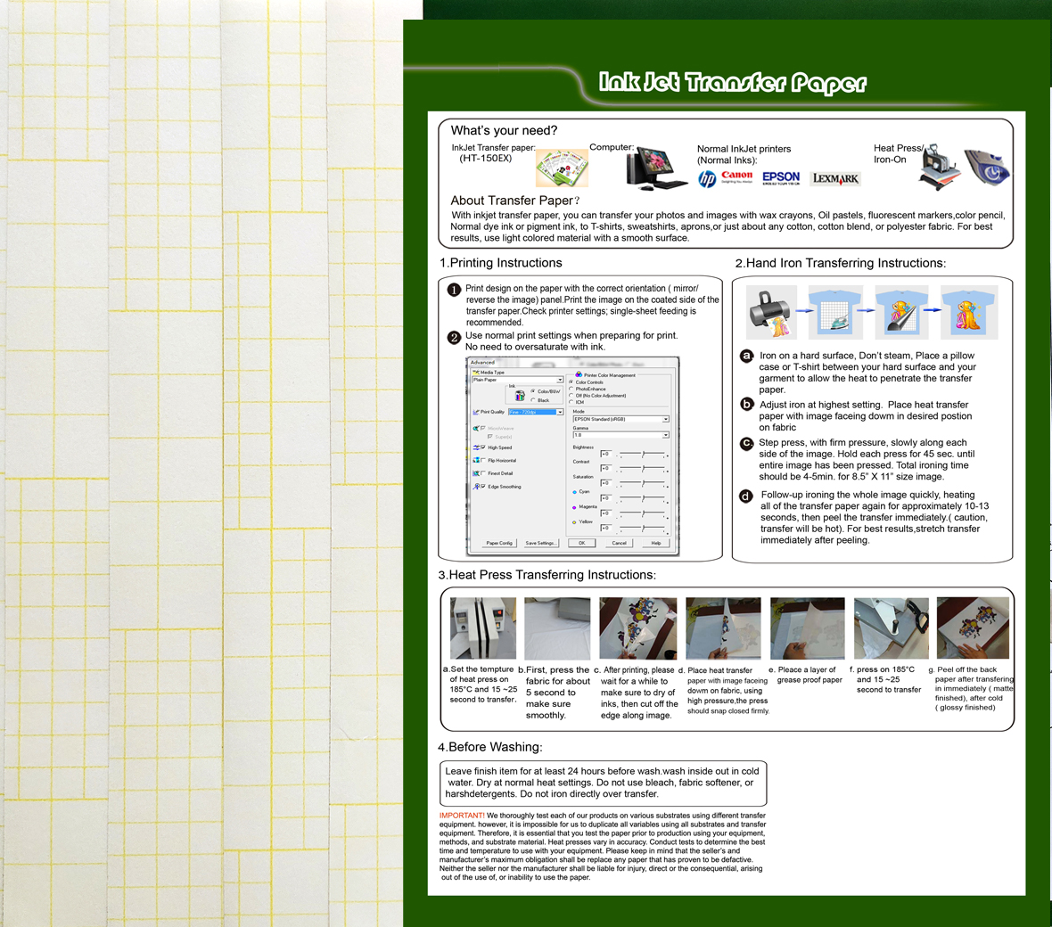 China OEM Customized Cricut 2002320 Iron On Transfer Paper - Light Ink Jet Transfer Paper (Iron 