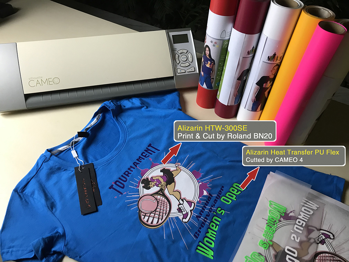 Alizarin PrettyStickers colorful HTW-300SE and Heat Transfer PU Flex to make a T-shirts